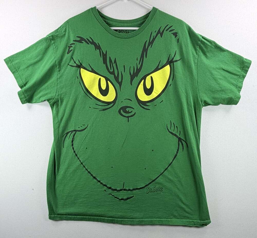 Dr. Seuss Grinch Face Men’s Short Sleeve T- Shirt Green Graphic Size XL